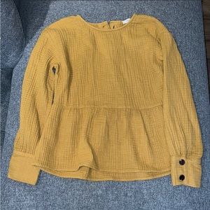 Madewell gold long sleeved peplum with brown button up back size small